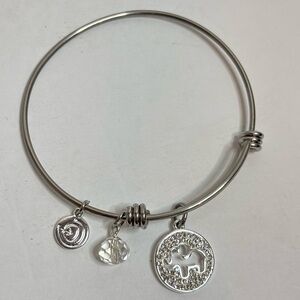 Love This Life Stainless Steel Pave Crystal Elephant Luck Charm Bangle Bracelet